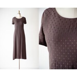 vtg 90s Laura Ashley brown jacquard regency cottagecore maxi‎ dress size S